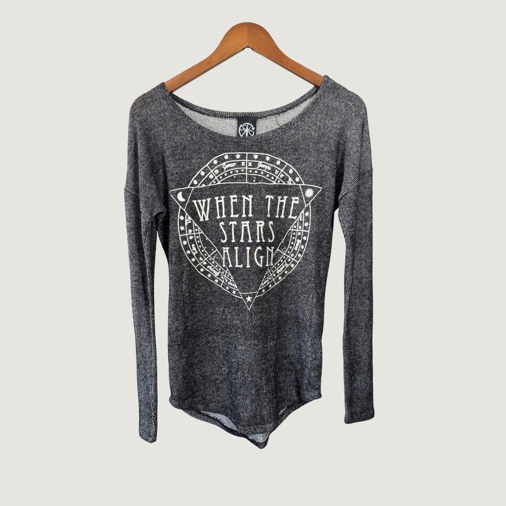 Recycled Karma When The Stars Align Graphic Ribbed Long Sleeve Top Grey XS